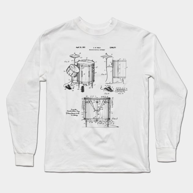 Patent Art - Drum Kit 1951 Long Sleeve T-Shirt by MadebyDesign